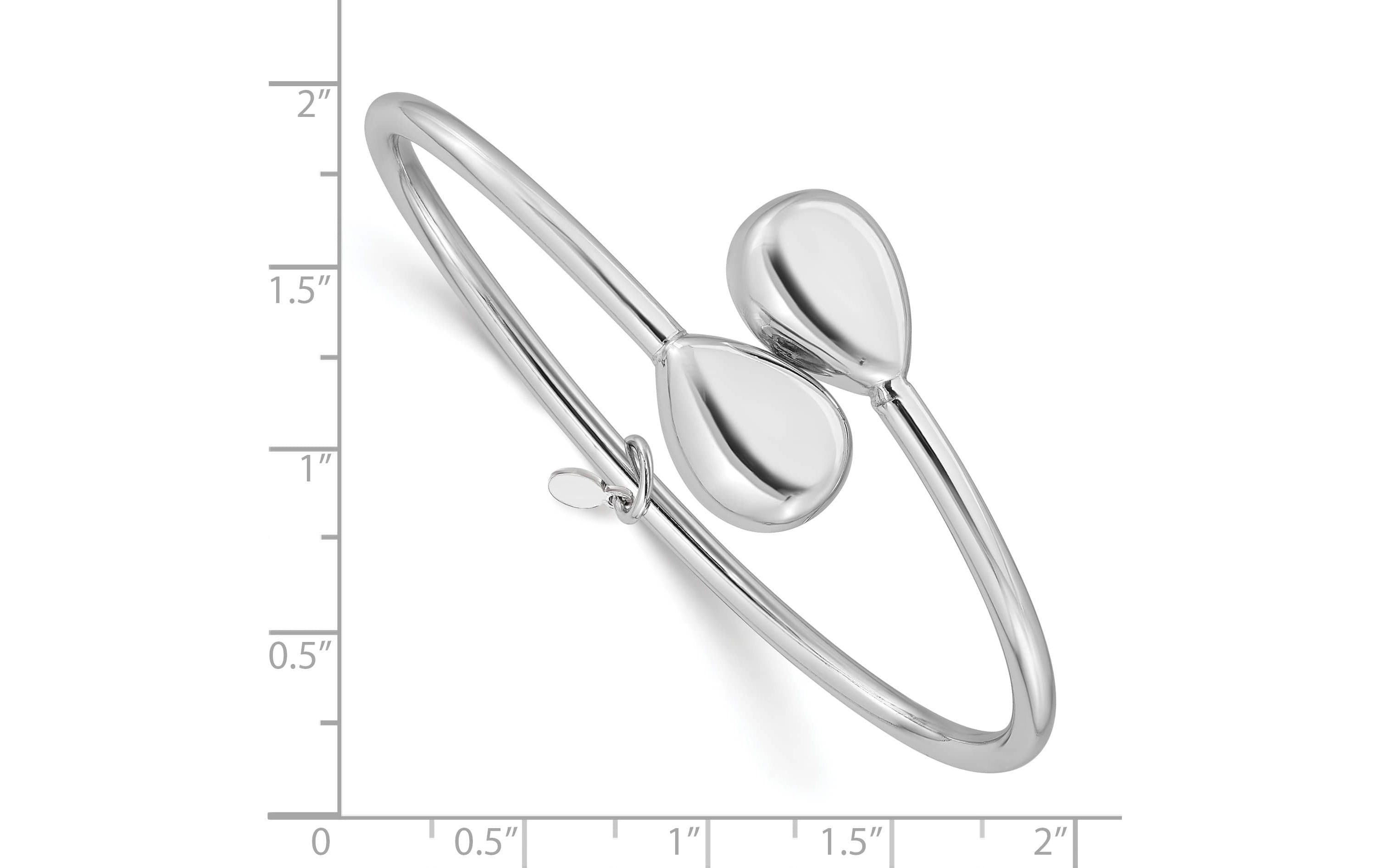 Sterling Silver Rhodium-plated Teardrop accent Flexible Bypass Bangle