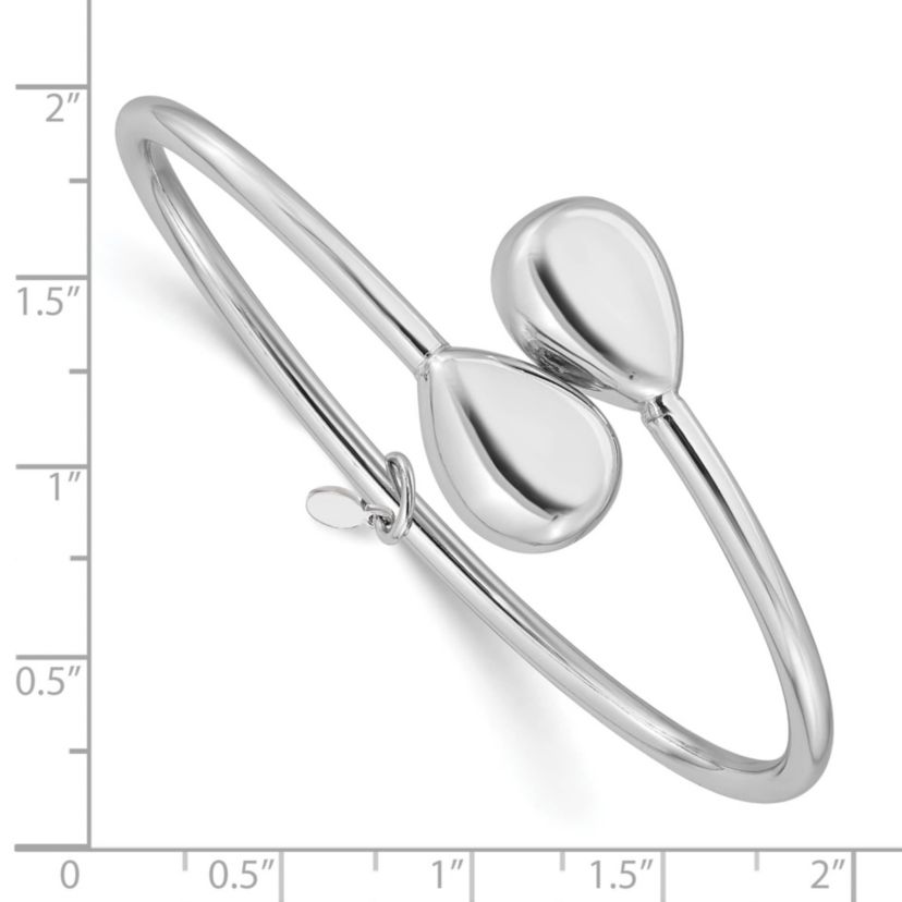 Sterling Silver Rhodium-plated Teardrop accent Flexible Bypass Bangle