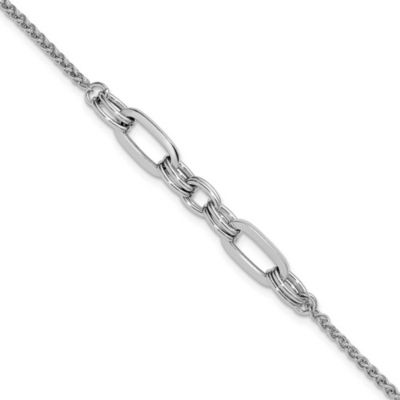 Belk & Co Sterling Silver Rhodium-plated Fancy Oval Links with 1" Extender Bracelet, White, 7 in
