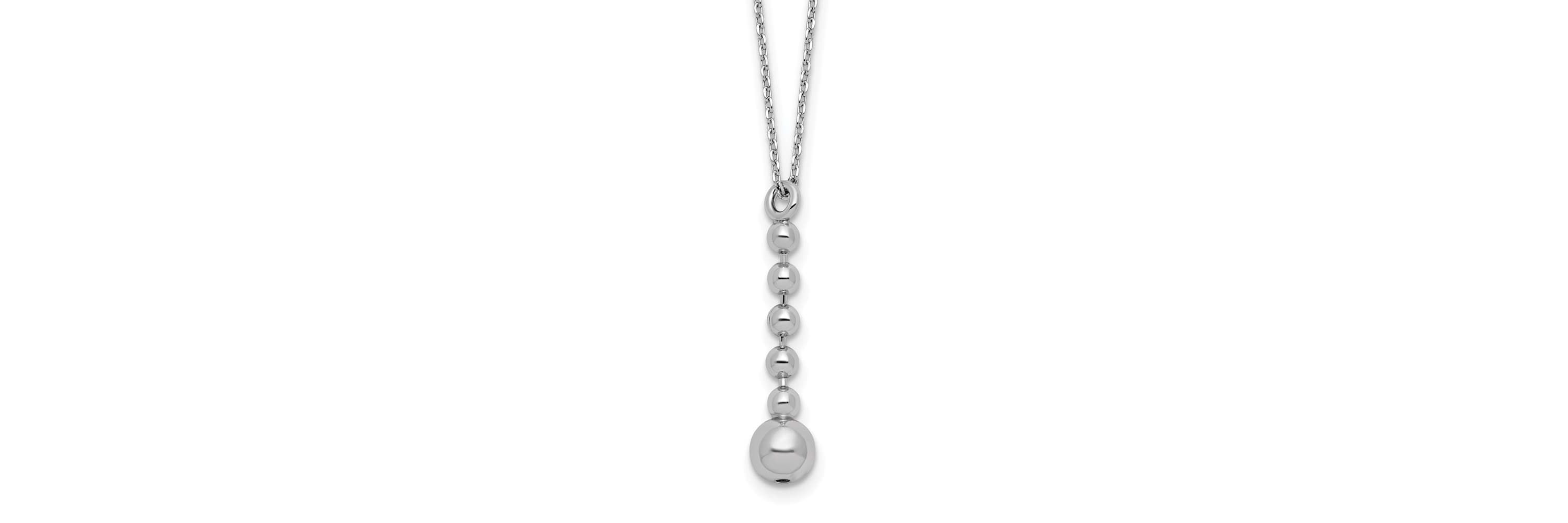 Sterling Silver Rhodium-plated Polished Beads with 2" Extender Necklace