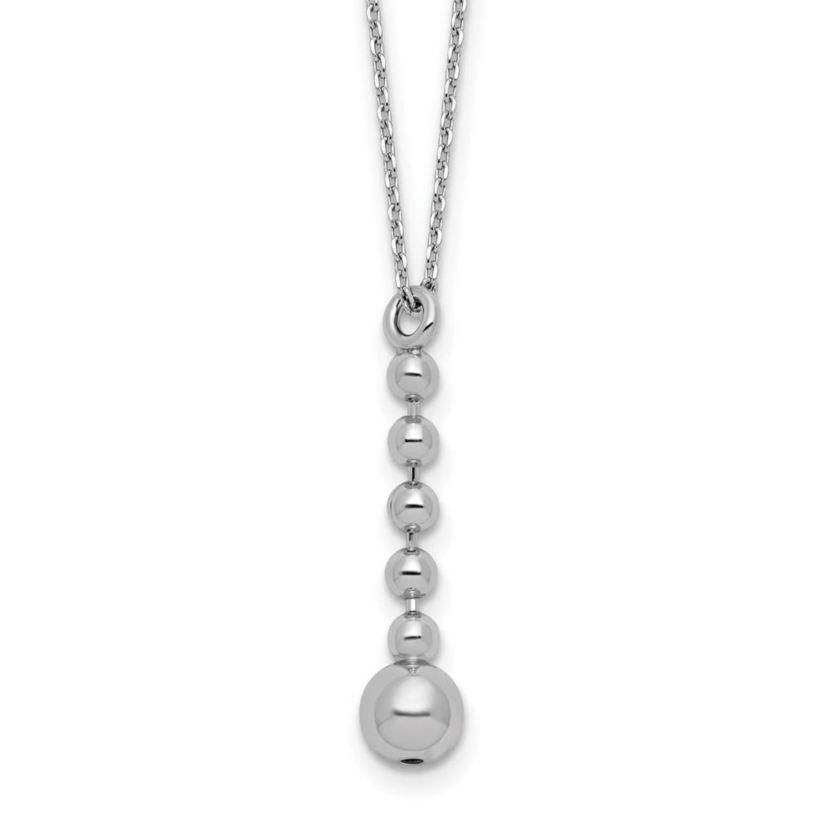 Sterling Silver Rhodium-plated Polished Beads with 2" Extender Necklace