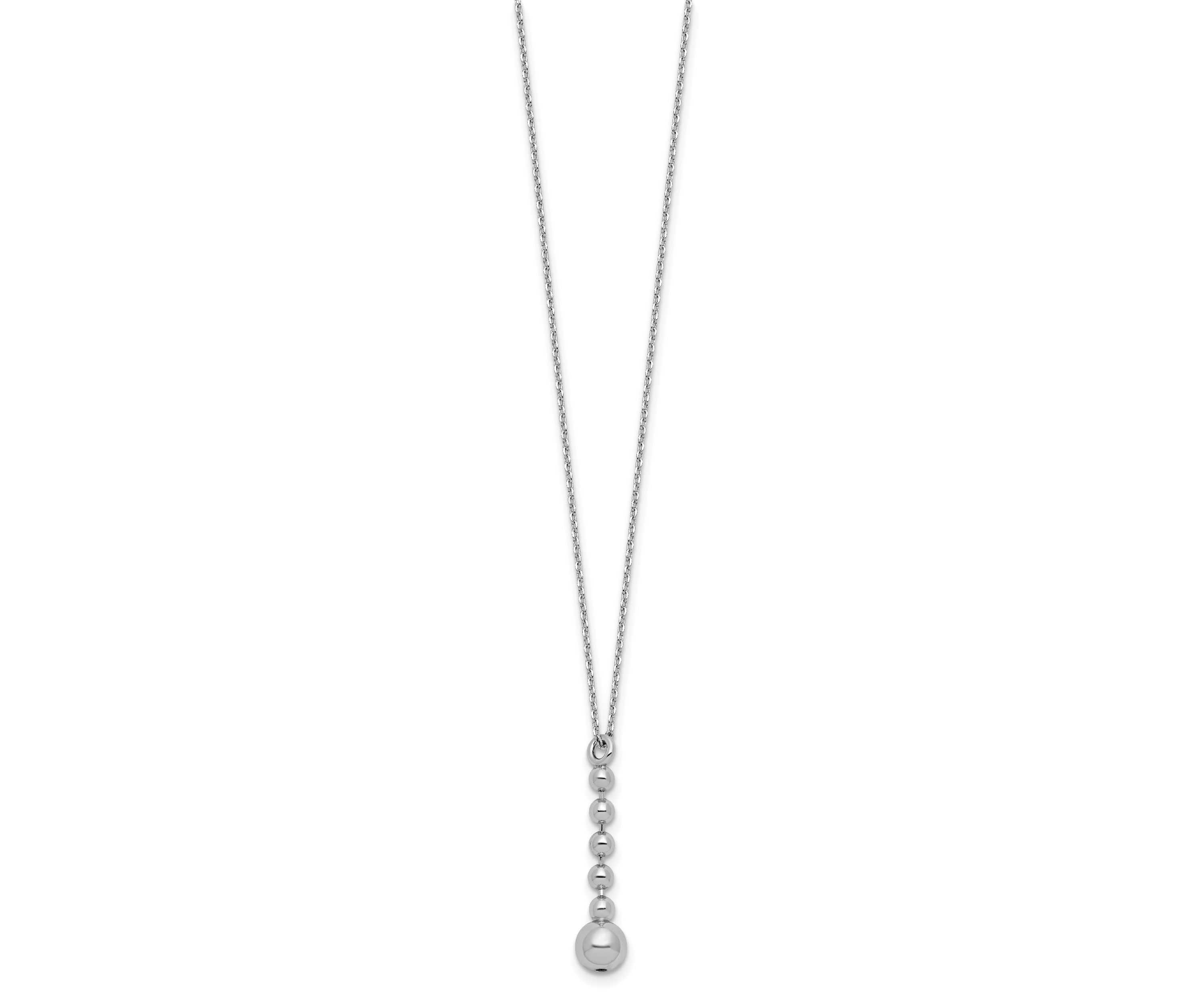 Sterling Silver Rhodium-plated Polished Beads with 2" Extender Necklace