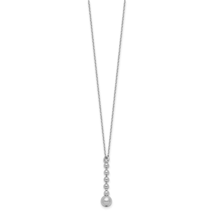 Sterling Silver Rhodium-plated Polished Beads with 2" Extender Necklace