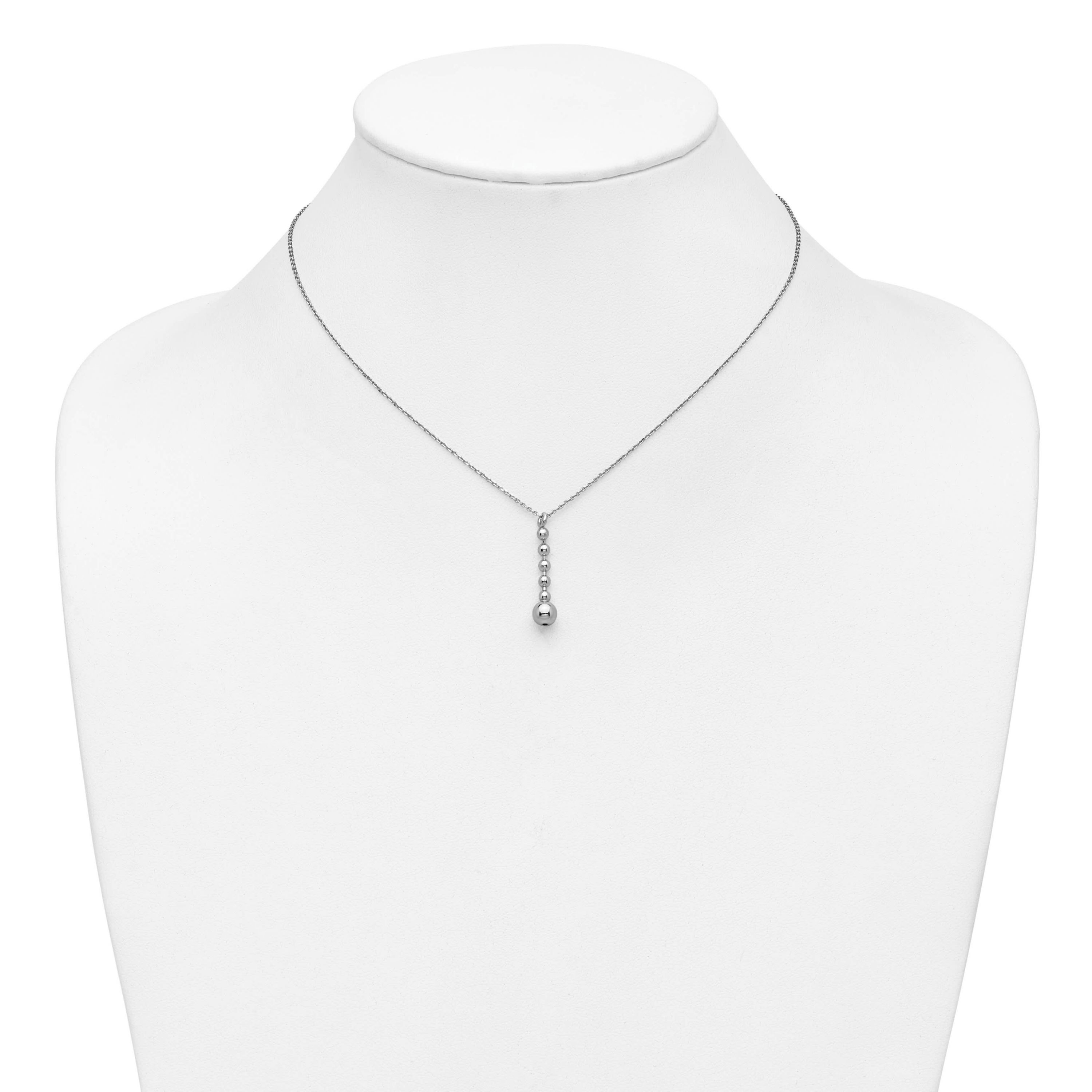 Sterling Silver Rhodium-plated Polished Beads with 2" Extender Necklace