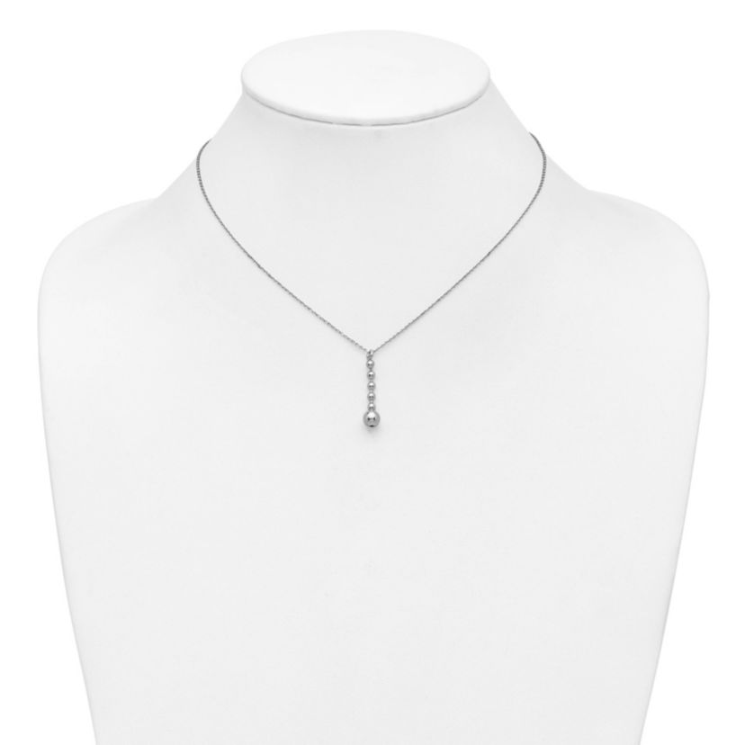 Sterling Silver Rhodium-plated Polished Beads with 2" Extender Necklace