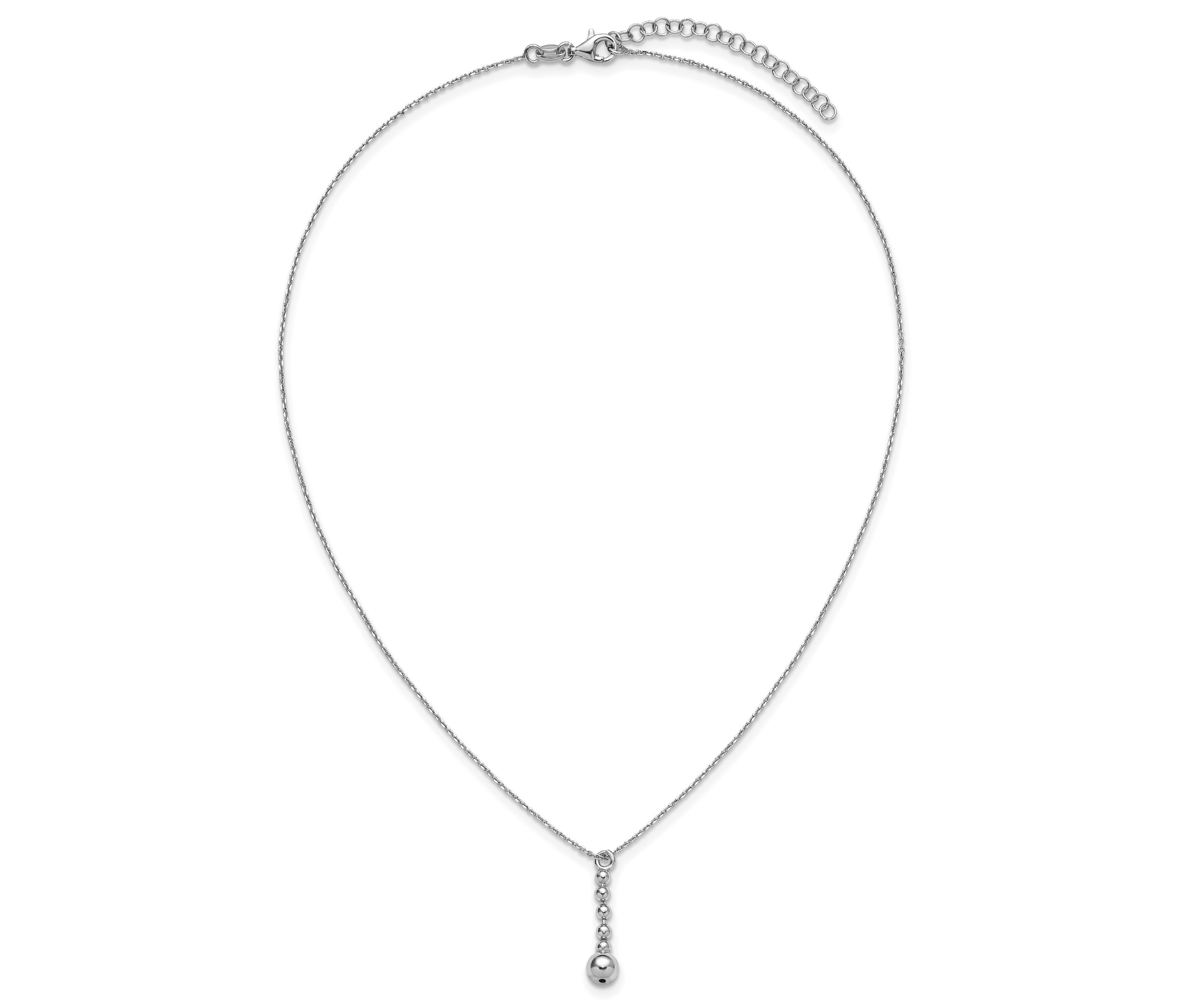 Sterling Silver Rhodium-plated Polished Beads with 2" Extender Necklace