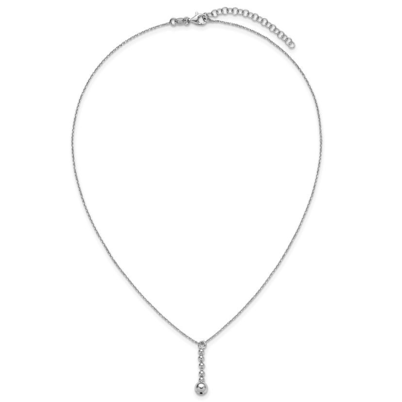 Sterling Silver Rhodium-plated Polished Beads with 2" Extender Necklace
