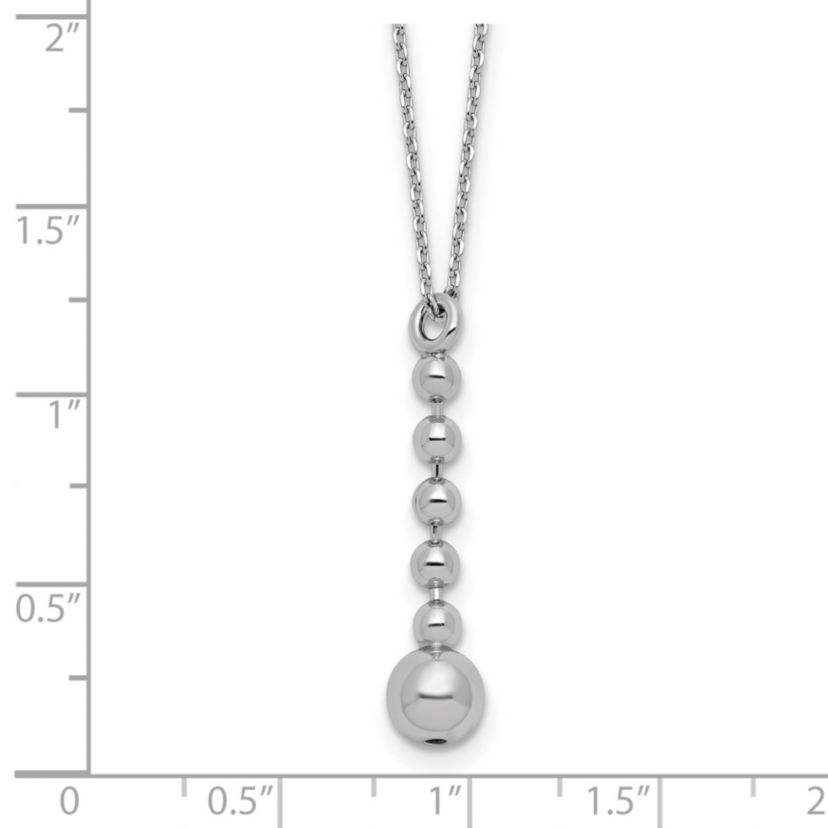 Sterling Silver Rhodium-plated Polished Beads with 2" Extender Necklace