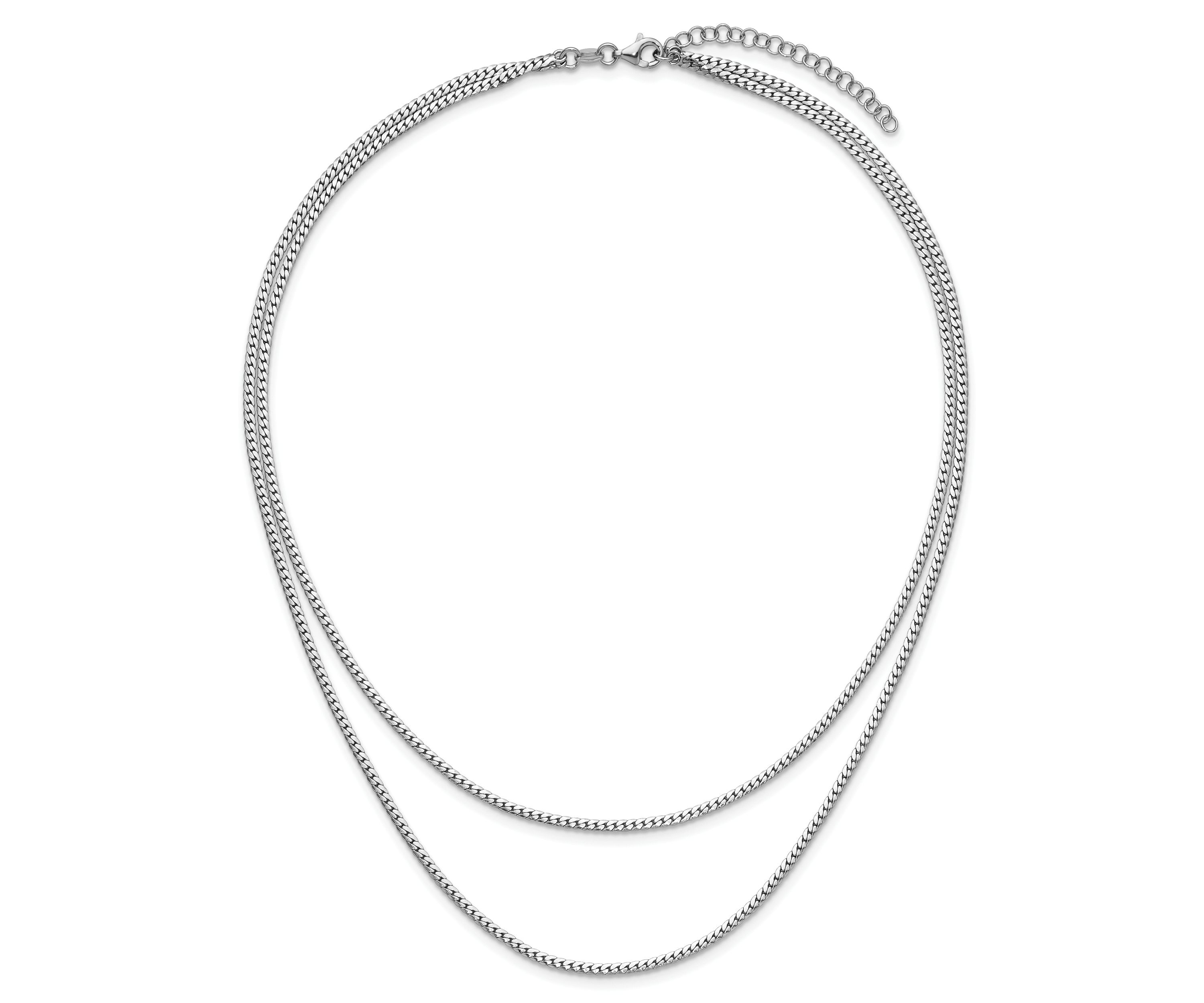 Sterling Silver Rhodium-plated Polished Fancy 2-strand with 2" Extender Necklace