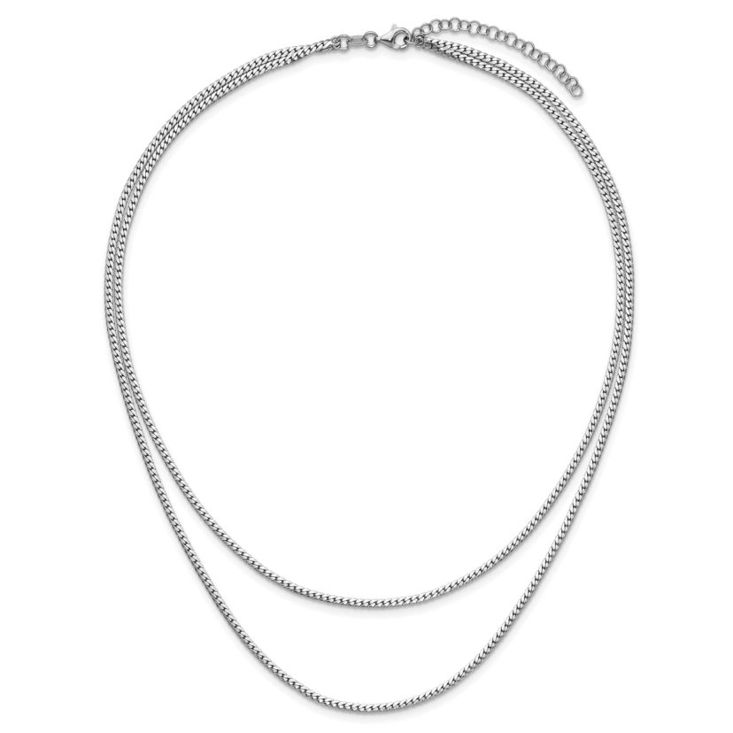 Sterling Silver Rhodium-plated Polished Fancy 2-strand with 2" Extender Necklace