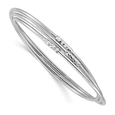Belk & Co Sterling Silver Rhodium-plated and Polished Diamond-cut 3 Intertwined Slip-on Bangle, White, 8 in