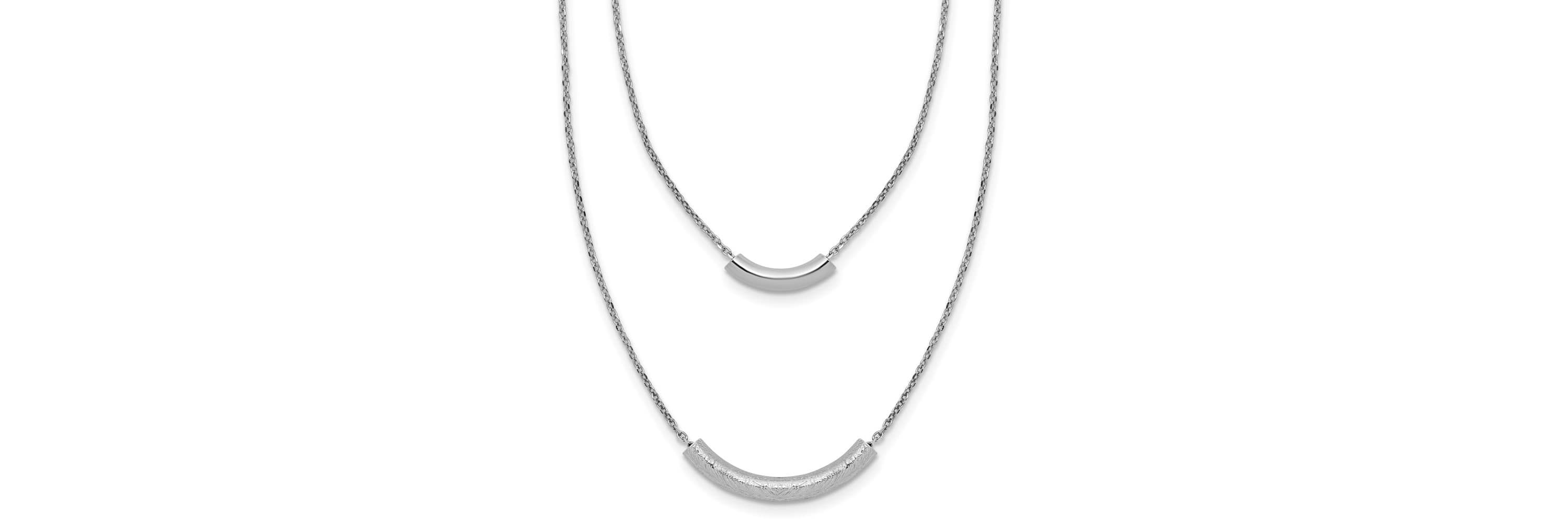 Sterling Silver Rhodium-plated Polished/Textured 2-strand Curved Bar with 2" Extender Necklace