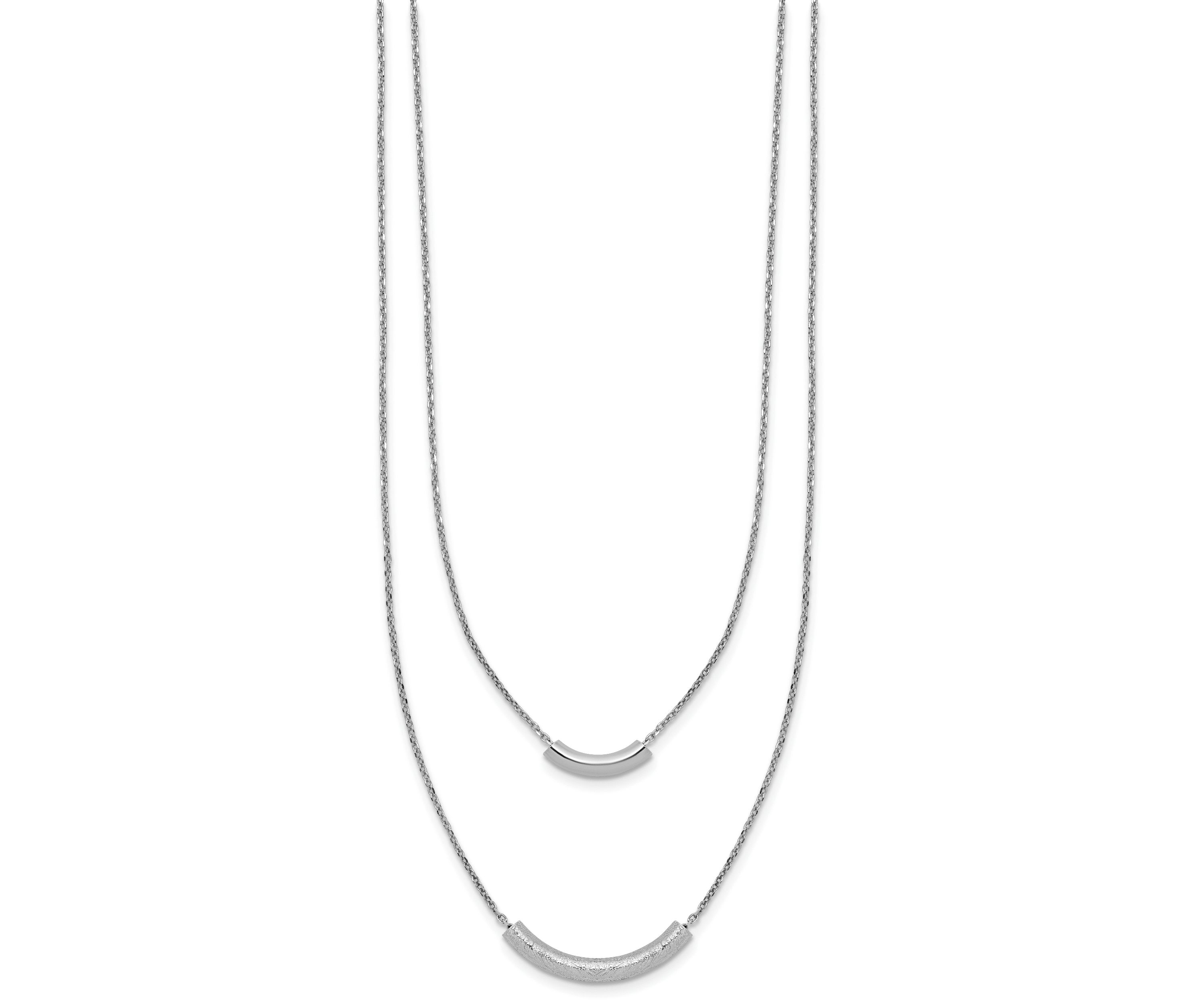 Sterling Silver Rhodium-plated Polished/Textured 2-strand Curved Bar with 2" Extender Necklace