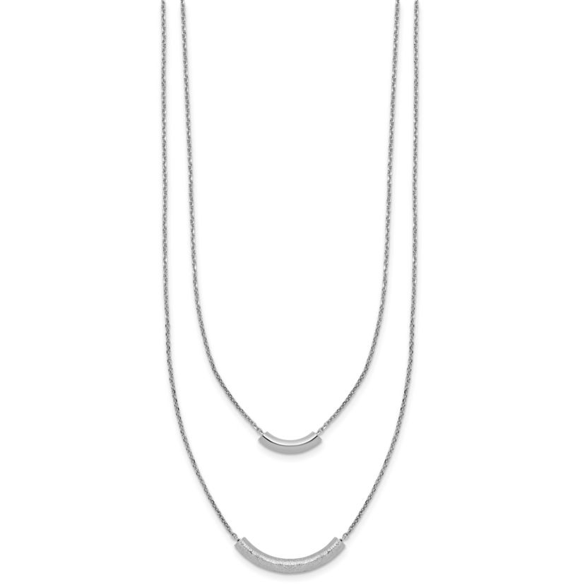 Sterling Silver Rhodium-plated Polished/Textured 2-strand Curved Bar with 2" Extender Necklace