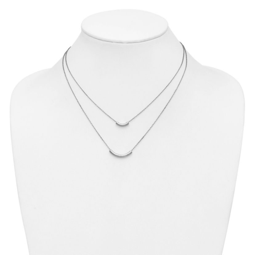 Sterling Silver Rhodium-plated Polished/Textured 2-strand Curved Bar with 2" Extender Necklace