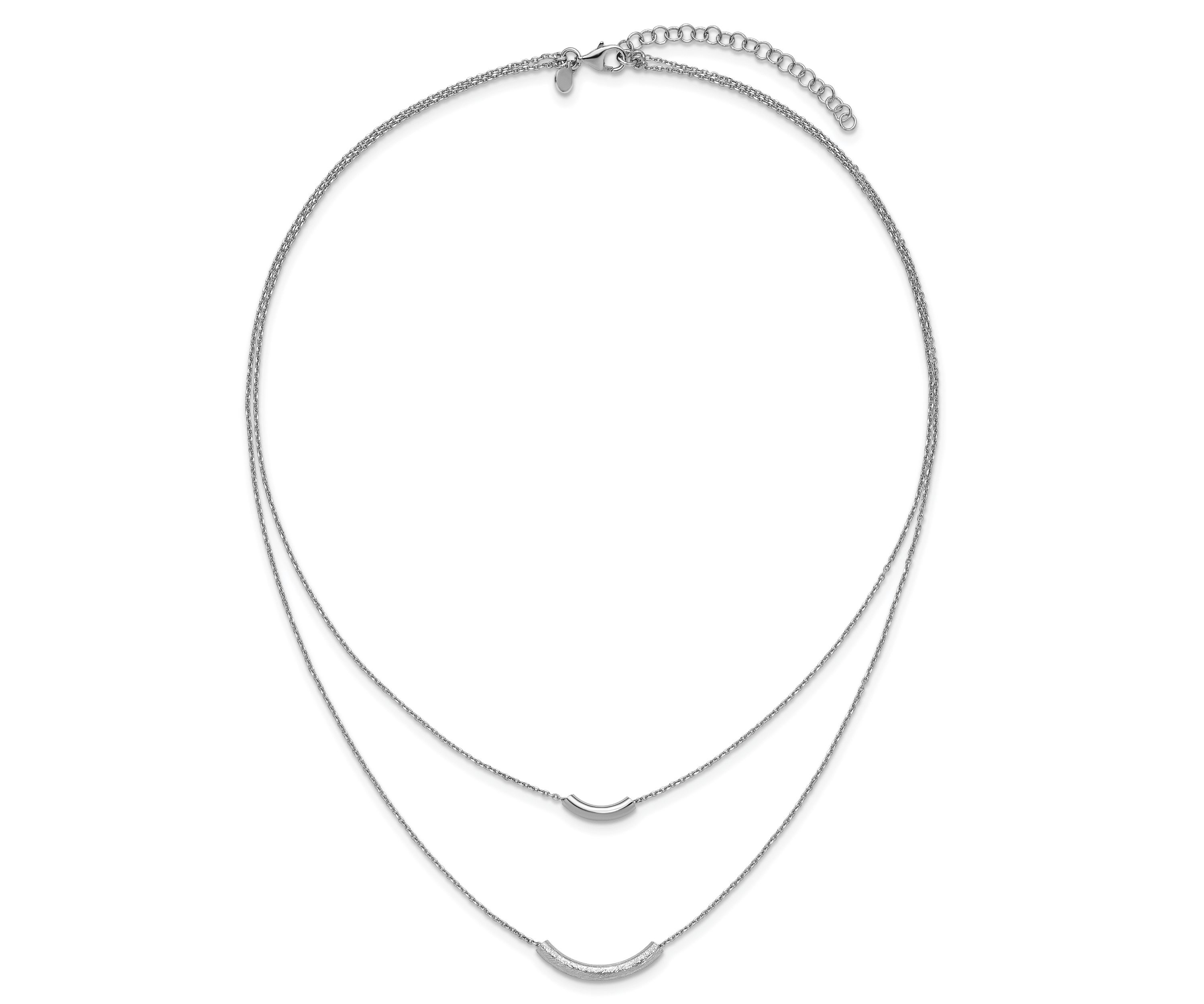 Sterling Silver Rhodium-plated Polished/Textured 2-strand Curved Bar with 2" Extender Necklace