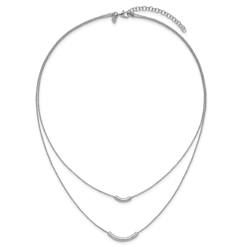 Sterling Silver Rhodium-plated Polished/Textured 2-strand Curved Bar with 2" Extender Necklace