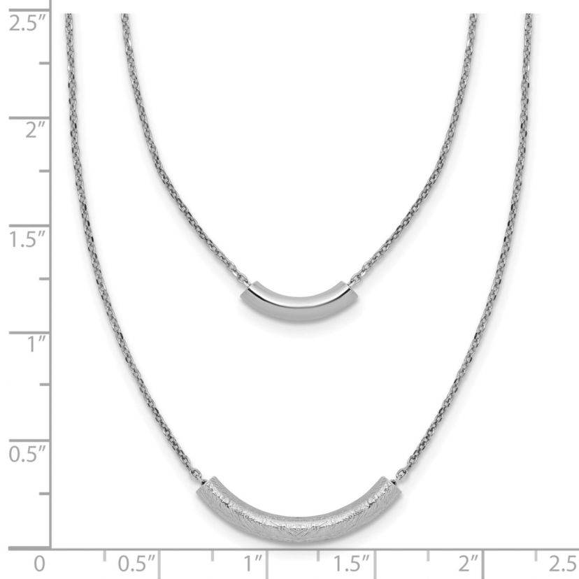 Sterling Silver Rhodium-plated Polished/Textured 2-strand Curved Bar with 2" Extender Necklace