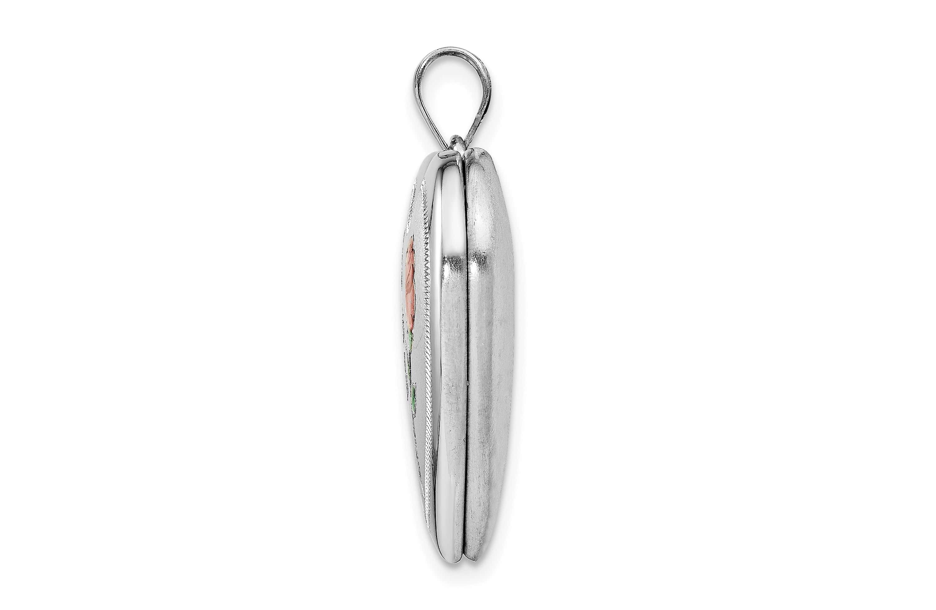 Sterling Silver Rhodium-plated 24mm Enameled Rose Heart Locket