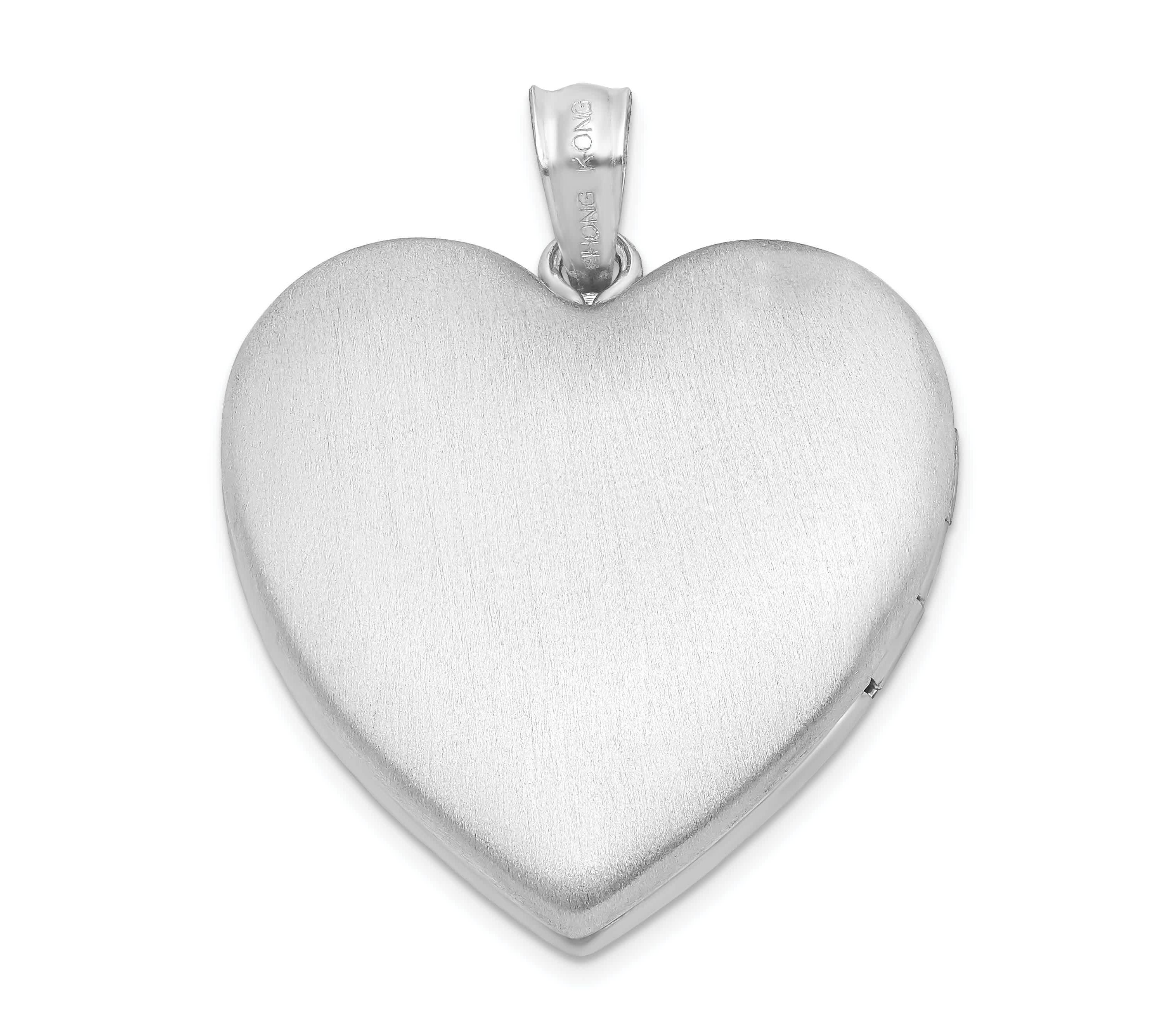 Sterling Silver Rhodium-plated 24mm Enameled Rose Heart Locket