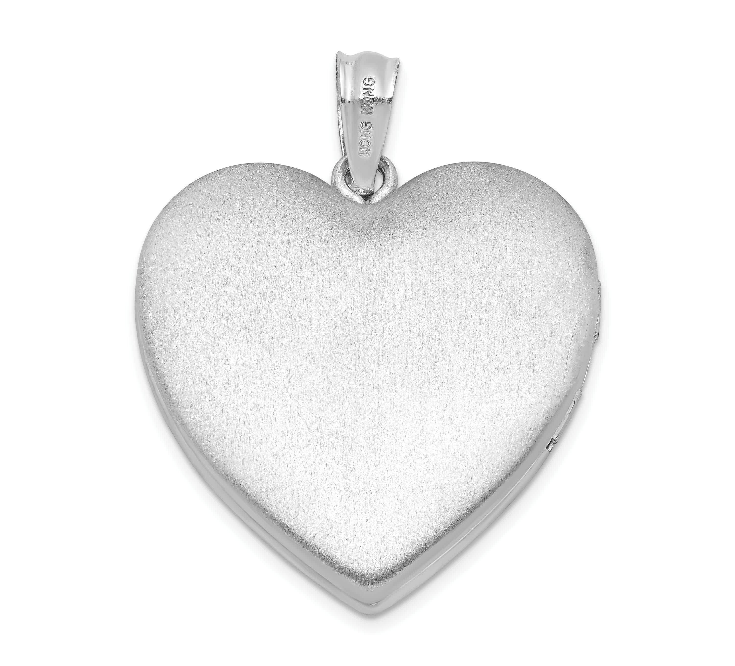 Sterling Silver Rhodium-plated 24mm Enameled Rose with Border Heart Locket
