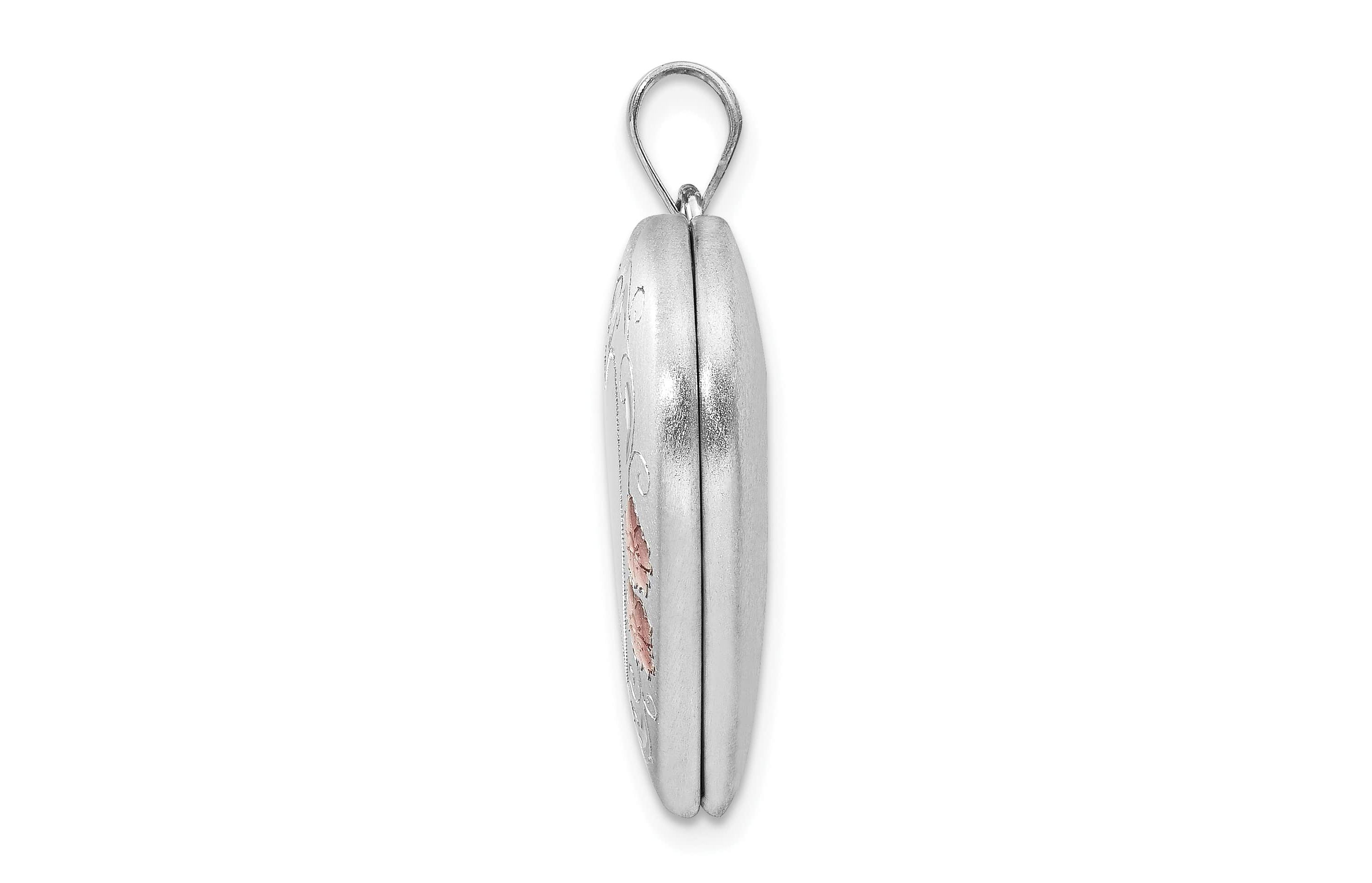 Sterling Silver Rhodium-plated 24mm Enameled Floral Border Heart Locket
