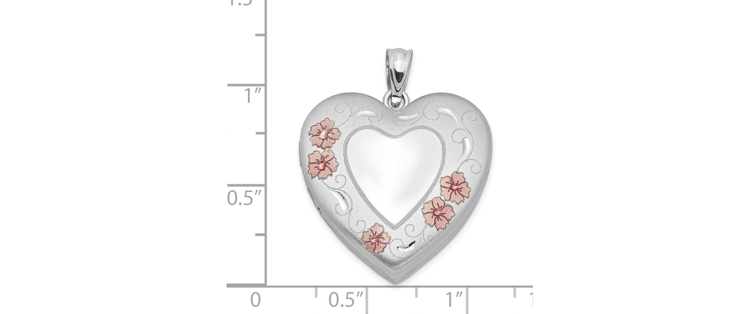 Sterling Silver Rhodium-plated 24mm Enameled Floral Border Heart Locket