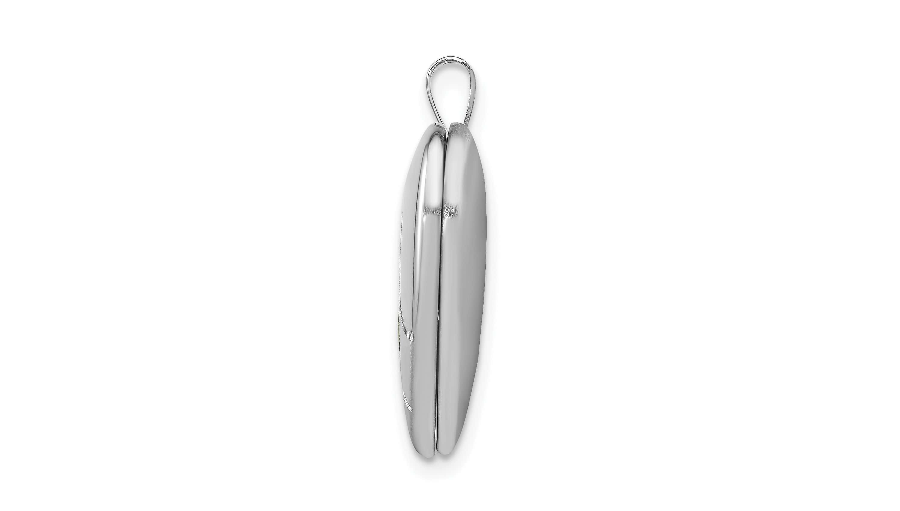 Sterling Silver Rhodium-plated 20mm Satin, Enamel, Diamond-cut Floral Heart Locket