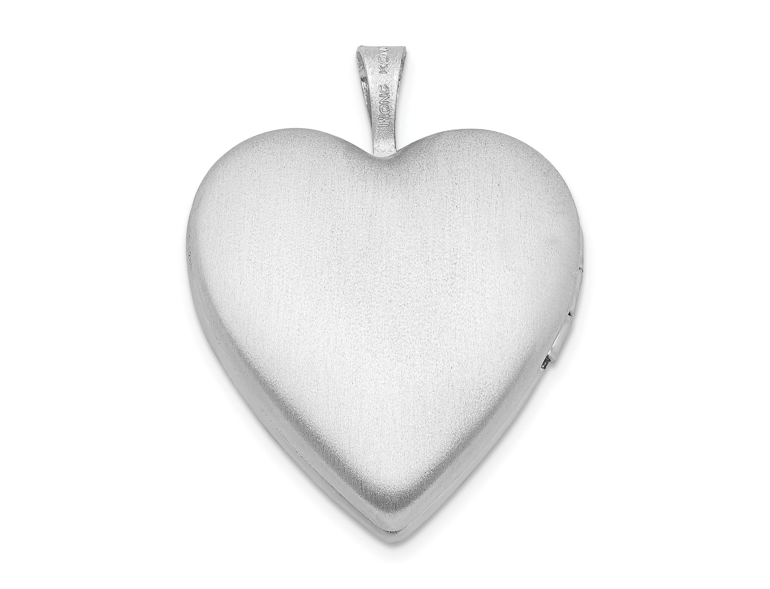 Sterling Silver Rhodium-plated 20mm Satin, Enamel, Diamond-cut Floral Heart Locket