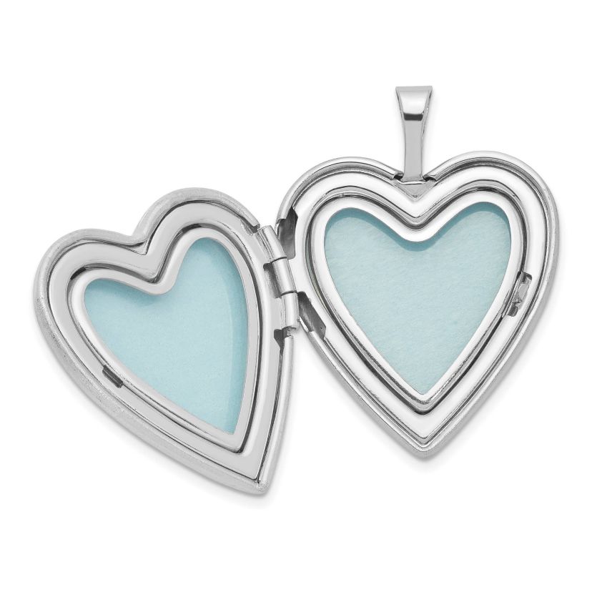 Sterling Silver Rhodium-plated 20mm Satin, Enamel, Diamond-cut Floral Heart Locket