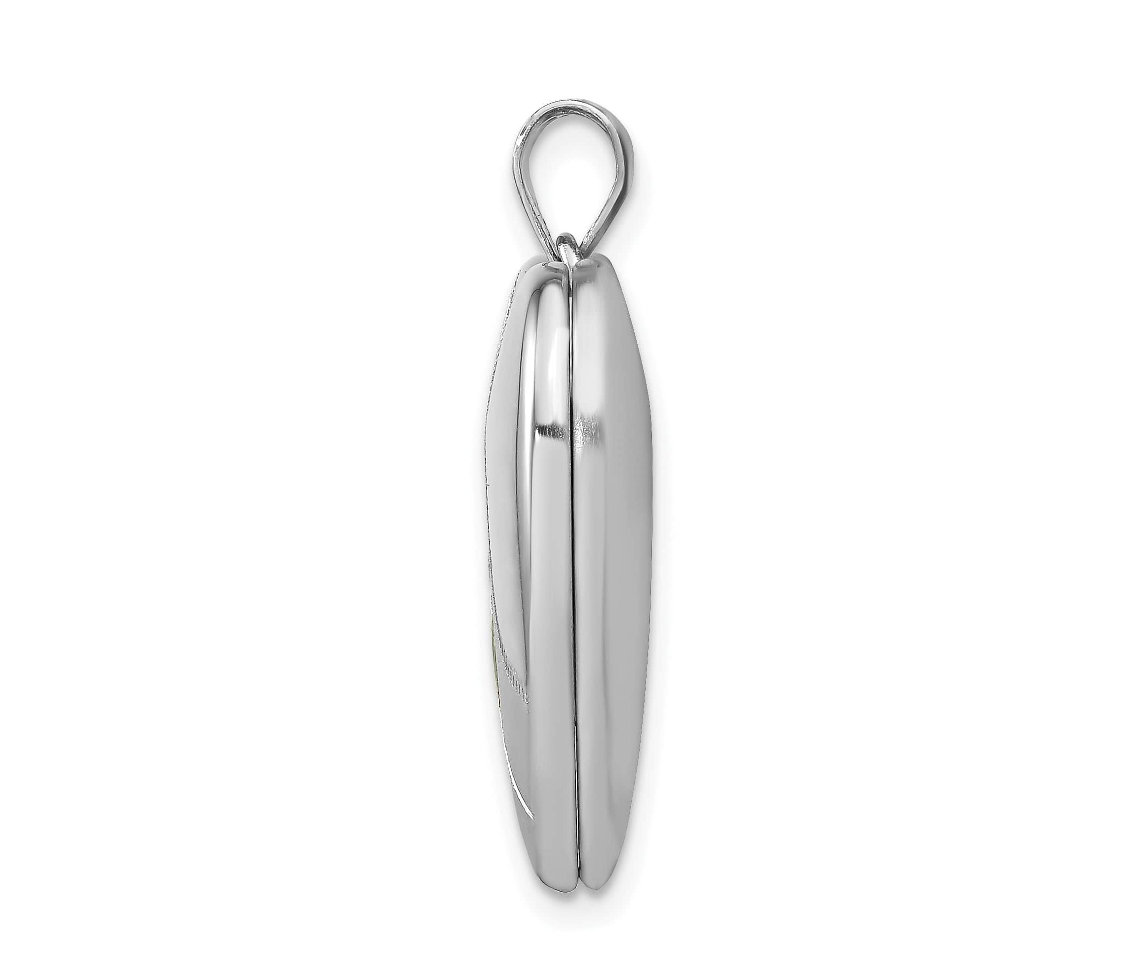 Sterling Silver Rhodium-plated 24mm Satin Enameled and Diamond-cut Rose Locket
