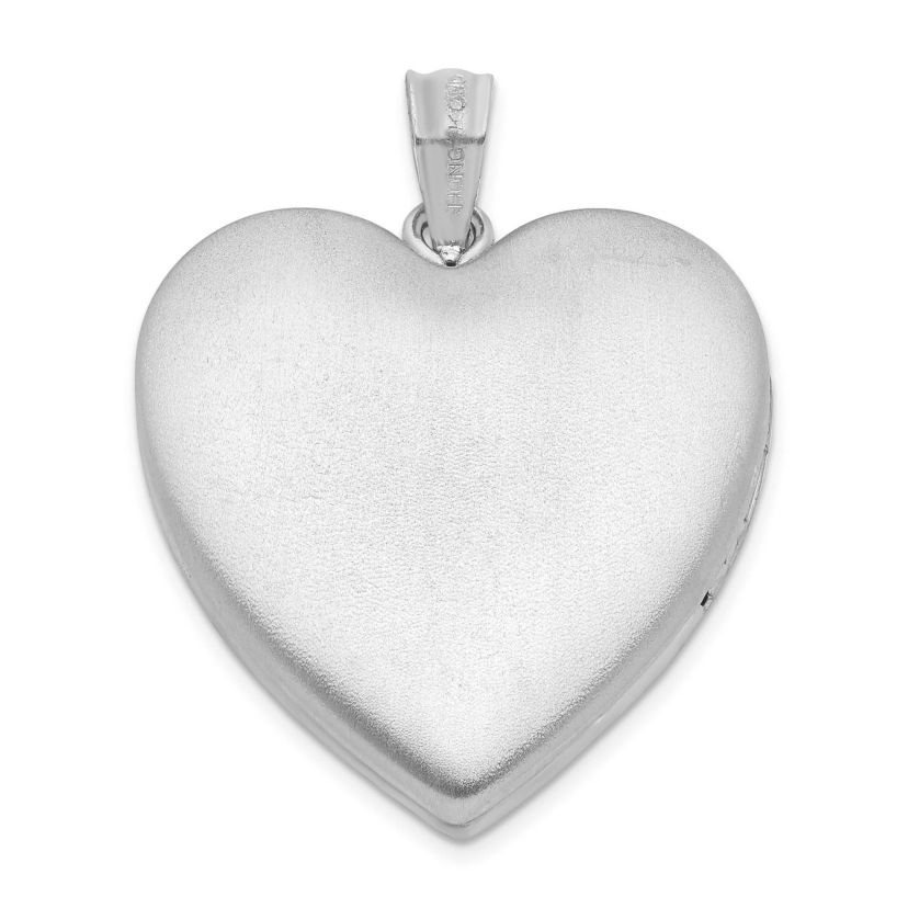 Sterling Silver Rhodium-plated 24mm Satin Enameled and Diamond-cut Rose Locket