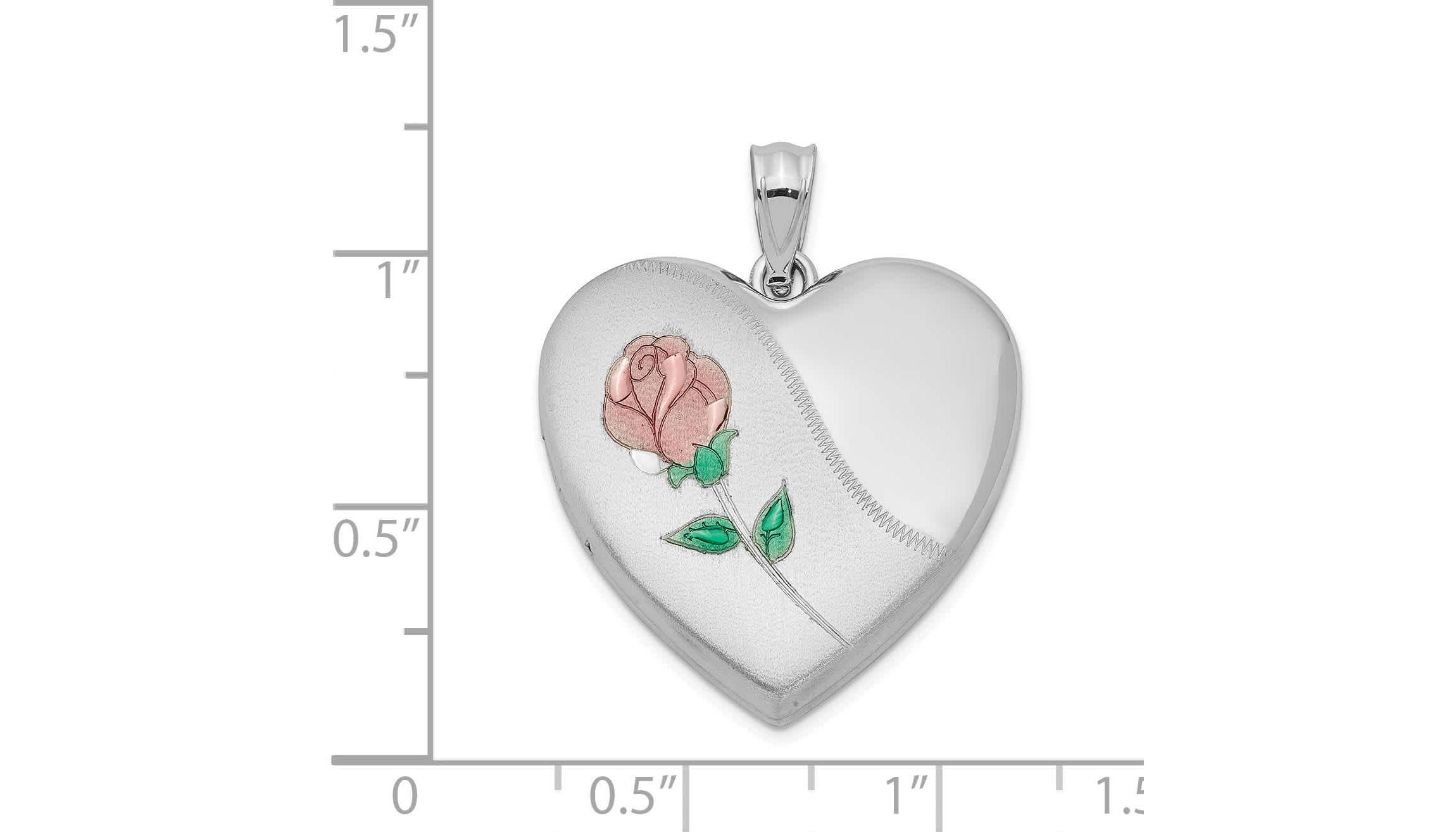 Sterling Silver Rhodium-plated 24mm Satin Enameled and Diamond-cut Rose Locket