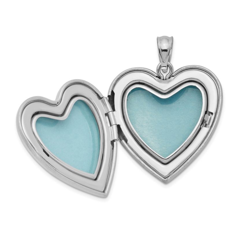 Sterling Silver Rhodium-plated 24mm Satin Enameled and Diamond-cut Rose Locket