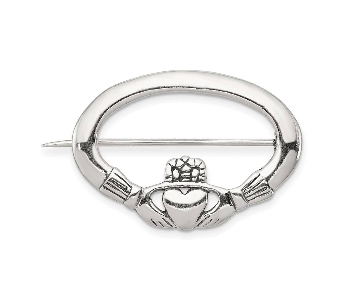 Sterling Silver Antiqued Claddagh Pin