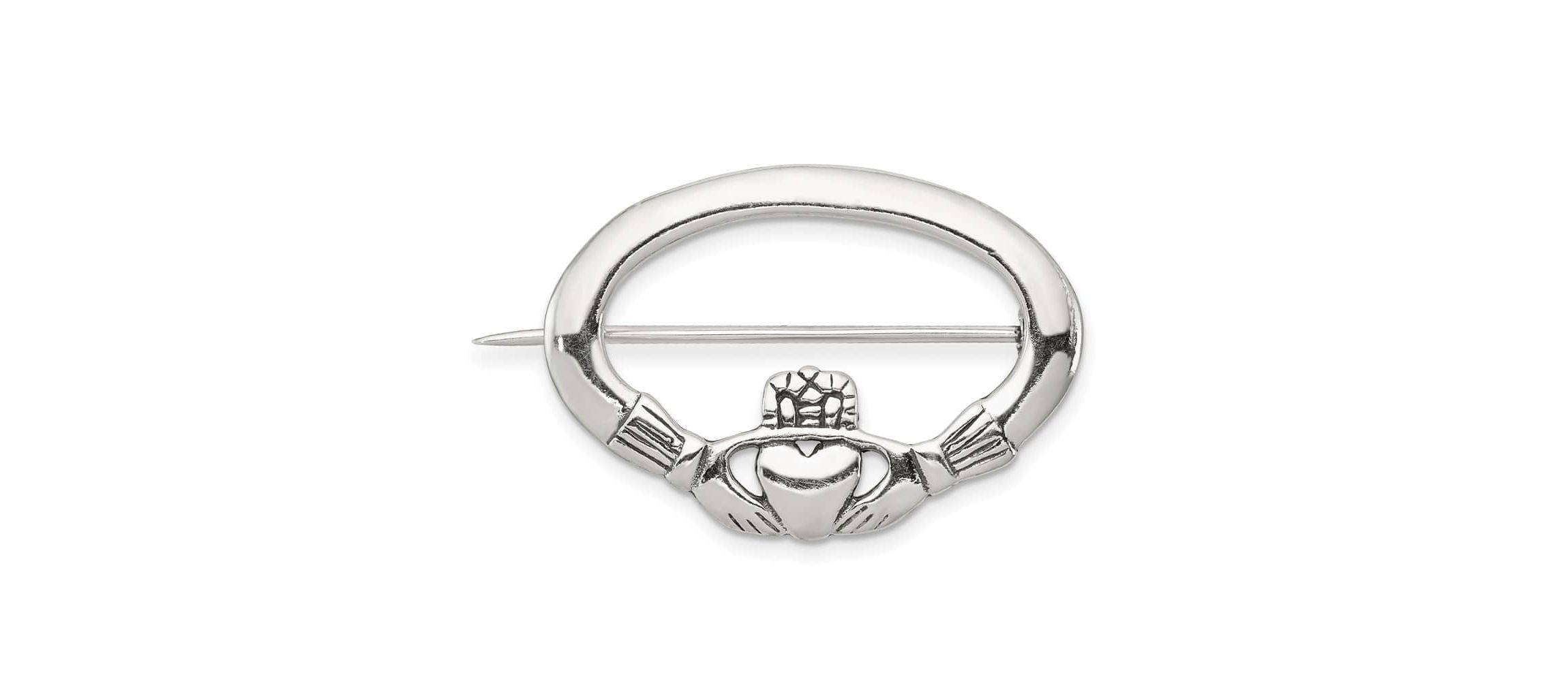 Sterling Silver Antiqued Claddagh Pin