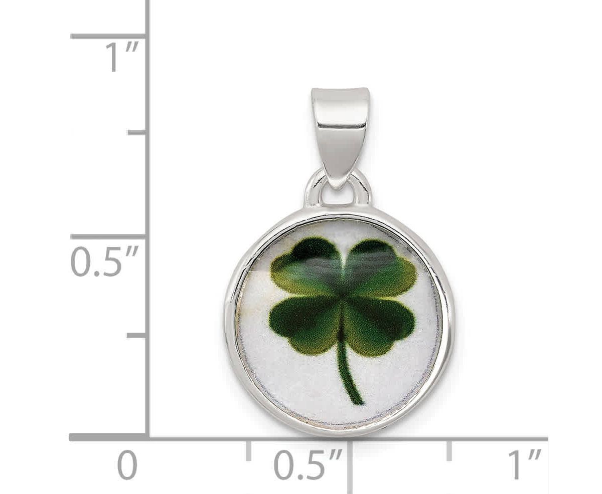 Sterling Silver 4 Leaf Clover Clear Enamel Pendant
