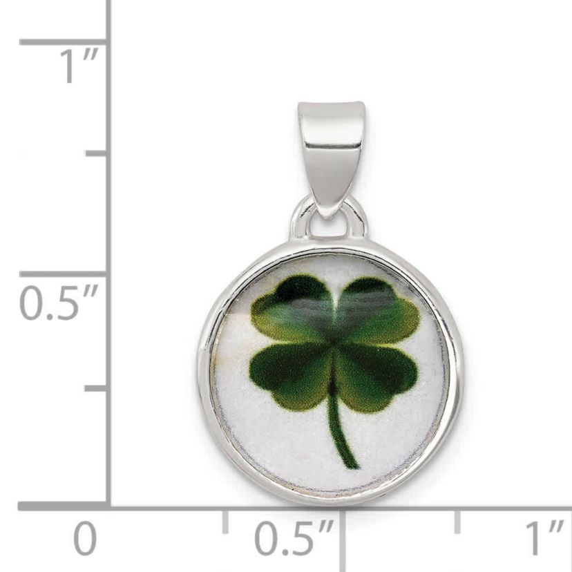 Sterling Silver 4 Leaf Clover Clear Enamel Pendant