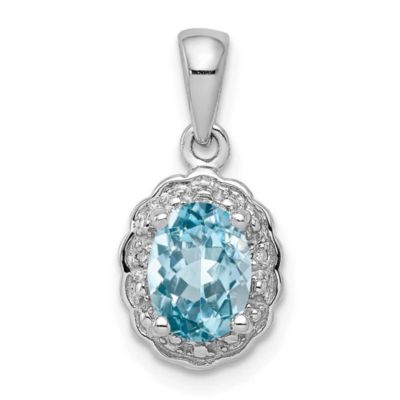 Belk & Co 1.6 ct. t.w. Light Swiss Blue Topaz and 0.01 ct. t.w. Diamond Oval Pendant in Rhodium-plated Sterling Silver