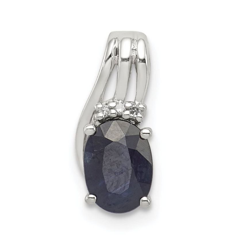 5/8 ct. t.w. Sapphire and 0.012 ct. t.w. Diamond Oval Pendant in Rhodium-plated Sterling Silver