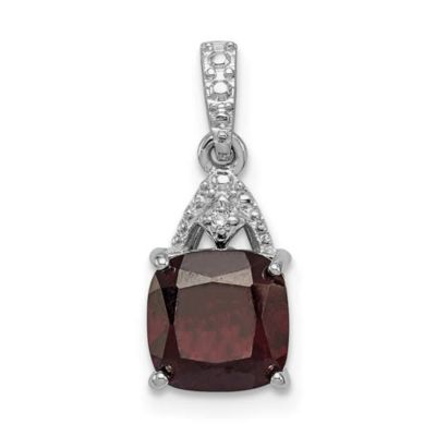 Belk & Co 2 ct. t.w. Garnet and 0.011 ct. t.w. Diamond Pendant in Rhodium-plated Sterling Silver, White