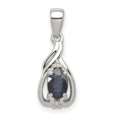 Belk & Co 5/8 ct. t.w. Sapphire and 0.01 ct. t.w. Diamond Oval Pendant in Rhodium-plated Sterling Silver, White