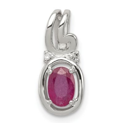 Belk & Co 3/4 ct. t.w. Ruby and 0.01 ct. t.w. Diamond Oval Pendant in Rhodium-plated Sterling Silver, White