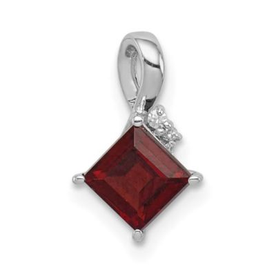Belk & Co 7/8 ct. t.w. Garnet and 0.01 ct. t.w. Diamond Pendant in Rhodium-plated Sterling Silver, White