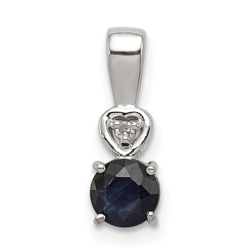 1/2 ct. t.w. Sapphire and 0.01 ct. t.w. Diamond Round Pendant in Rhodium-plated Sterling Silver