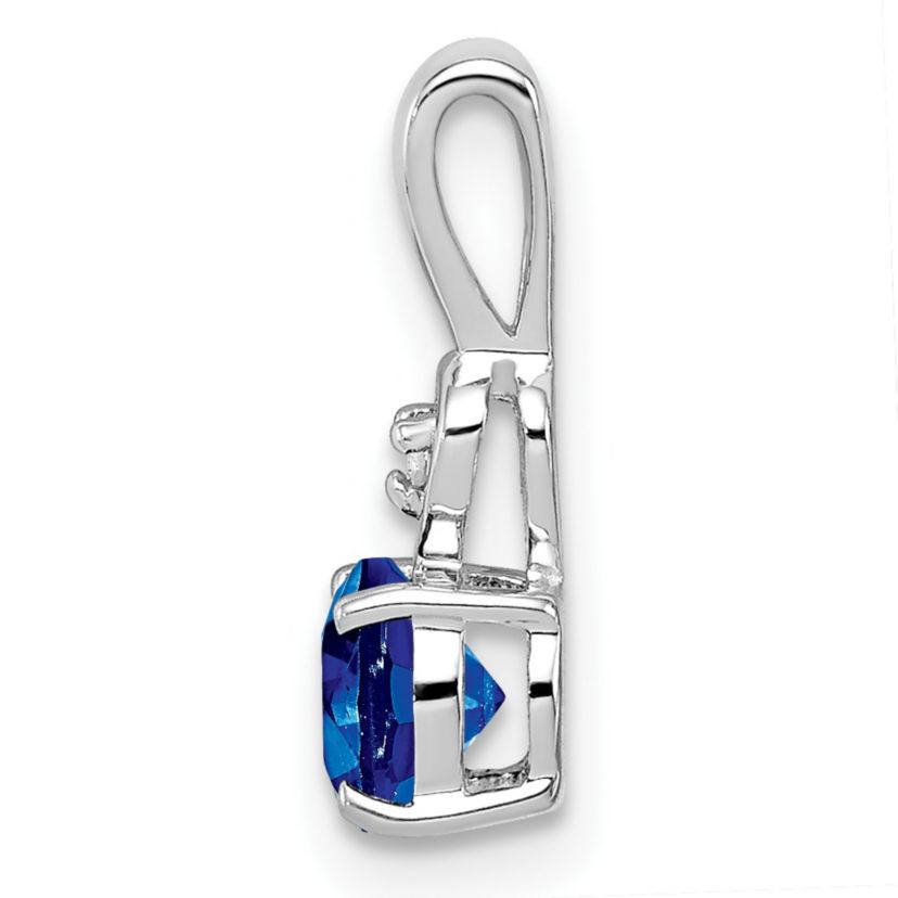 1/2 ct. t.w. Sapphire and 0.01 ct. t.w. Diamond Round Pendant in Rhodium-plated Sterling Silver