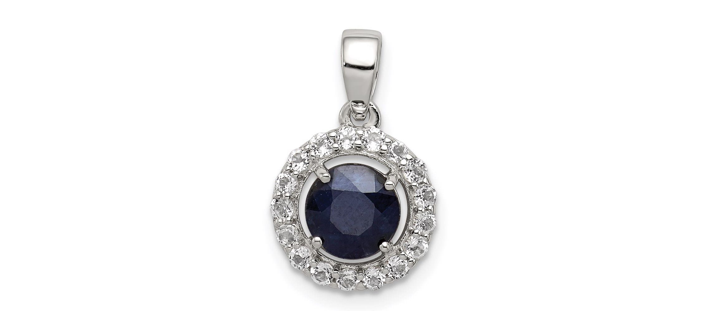 1.1 ct. t.w. Sapphire and 1/3 ct. t.w. White Topaz Pendant in Rhodium-plated Sterling Silver