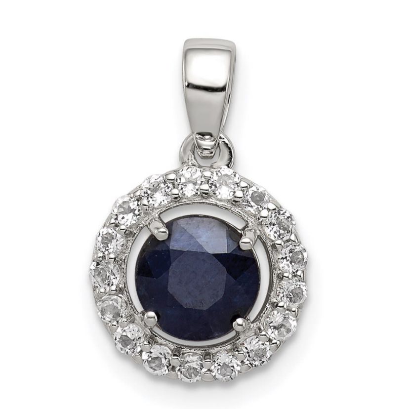 1.1 ct. t.w. Sapphire and 1/3 ct. t.w. White Topaz Pendant in Rhodium-plated Sterling Silver