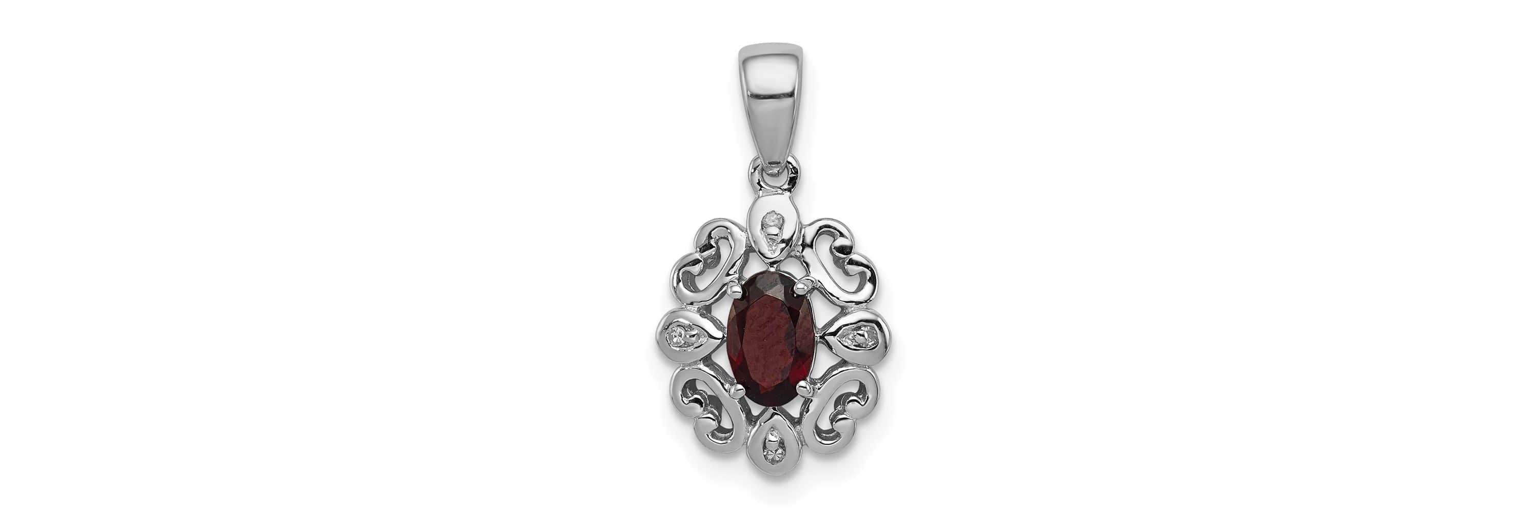 5/8 ct. t.w. Garnet and 0.02 ct. t.w. Diamond Pendant in Rhodium-plated Sterling Silver