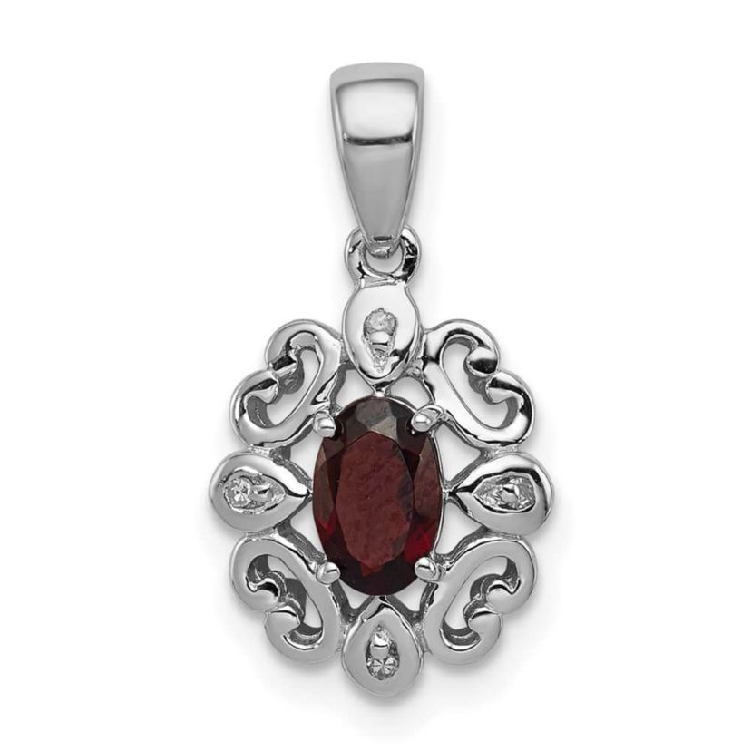 5/8 ct. t.w. Garnet and 0.02 ct. t.w. Diamond Pendant in Rhodium-plated Sterling Silver